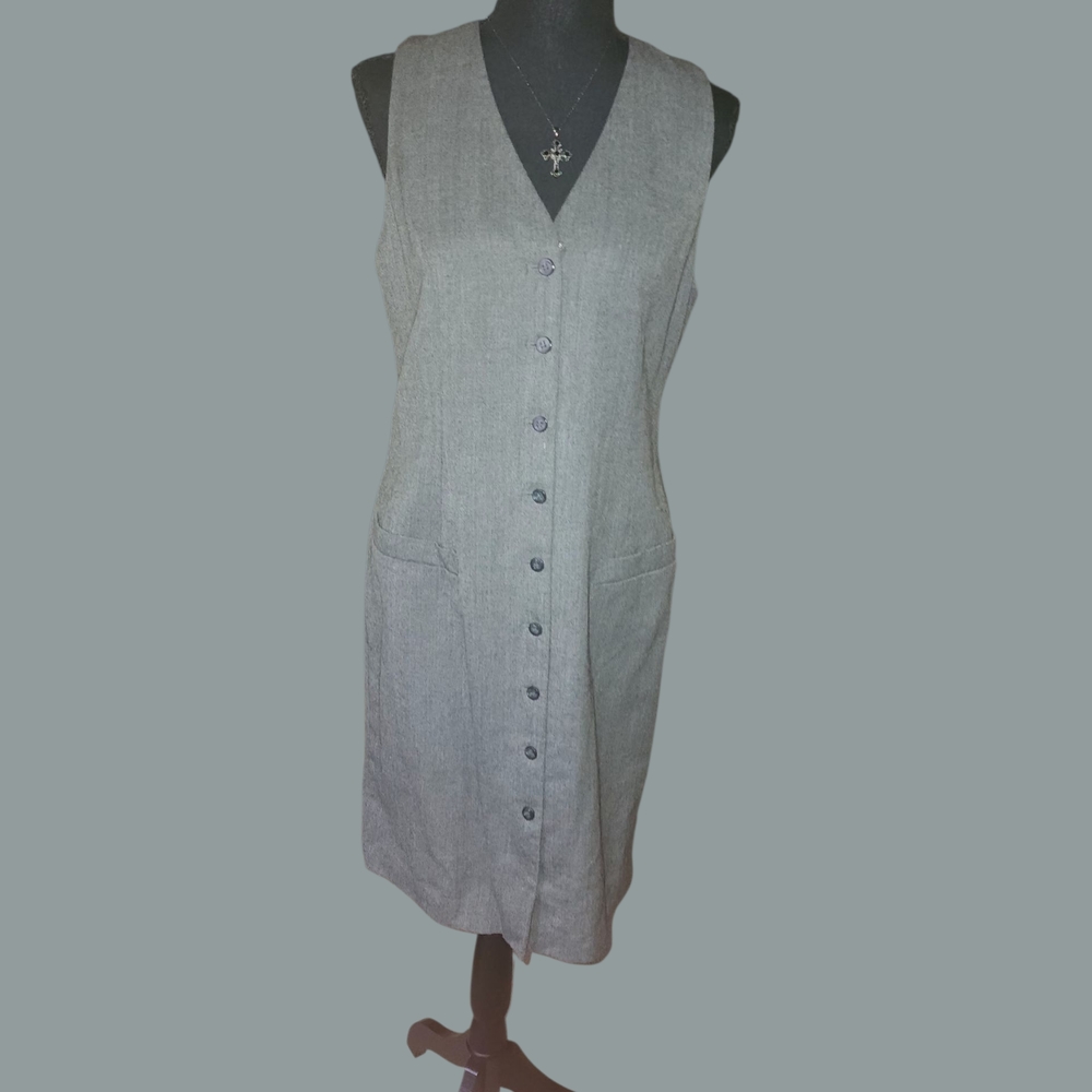 Valerie Stevens Gray Button-Front Midi Dress